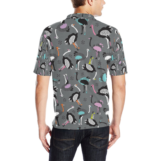 Ostrich Pattern Print Design 01 Men Polo Shirt