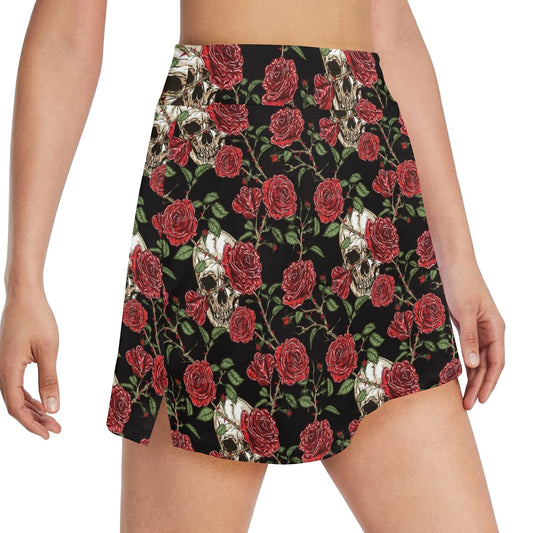 Skull And Roses Print Design LKS303 17" Golf & Pickleball Skort with Pockets