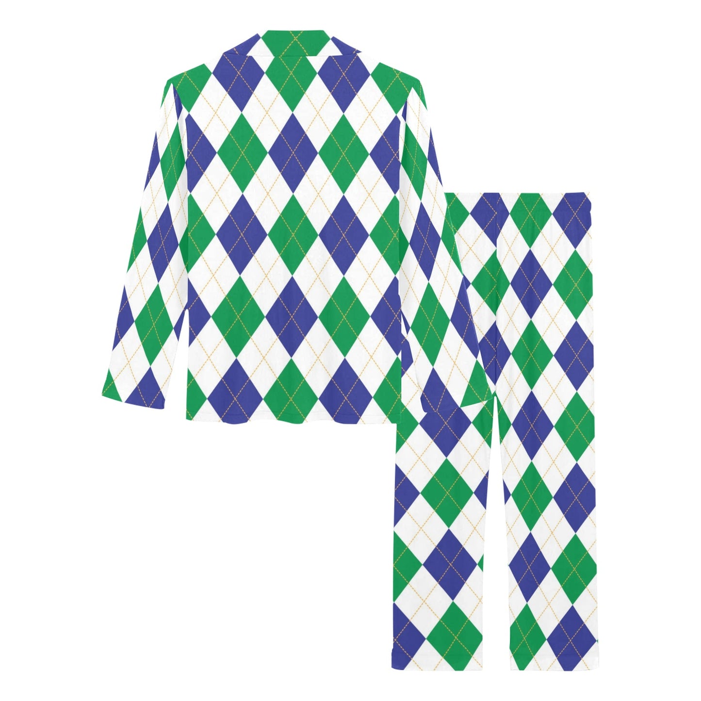 Argyle Green Blue Pattern Print Design 03 Women's Long Pajama Set