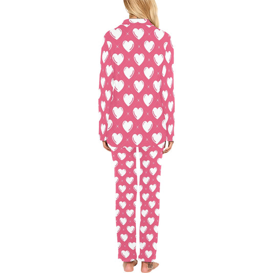 Heart Pattern Print Design HE07 Women's Long Pajama Set