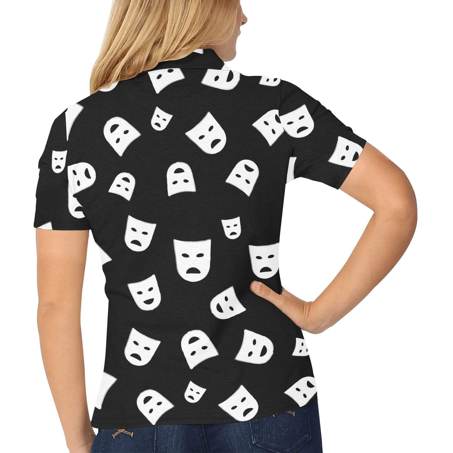 Acting Mask Pattern Print Design 03 Women's Polo Shirt