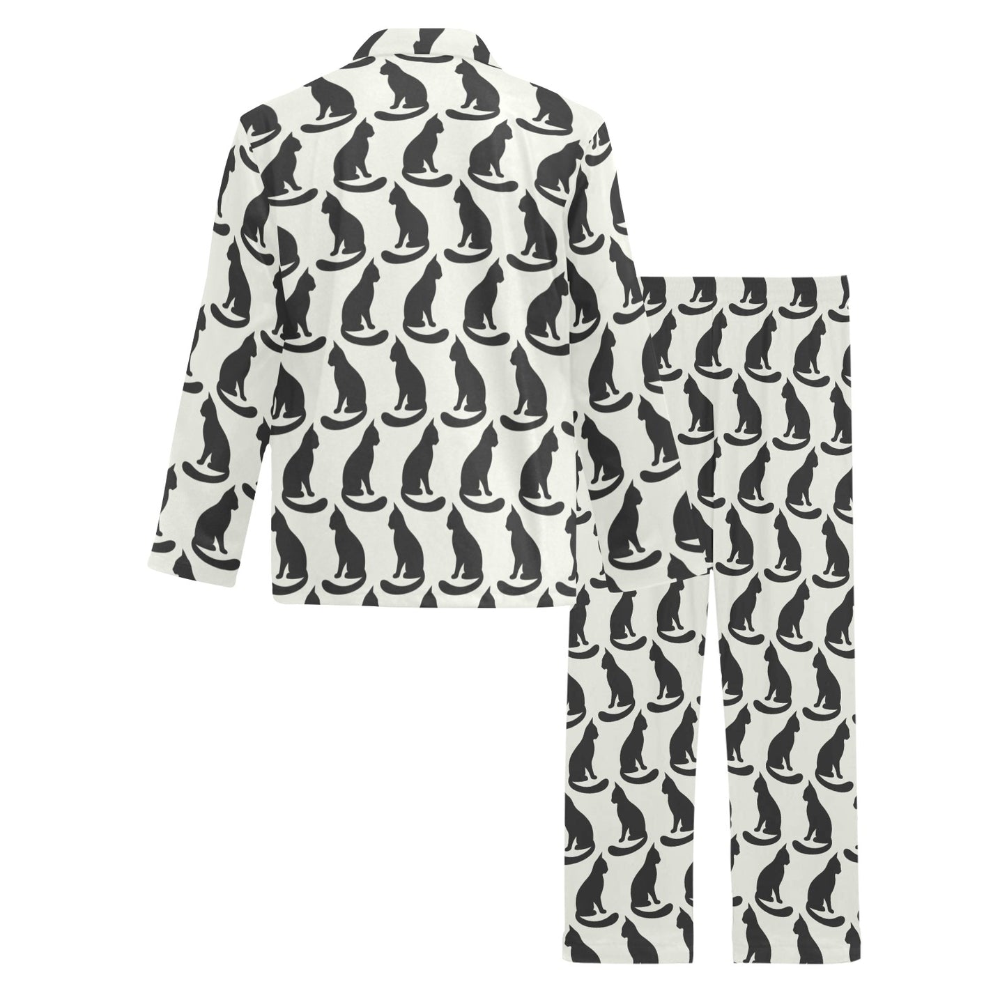 Black Cat Pattern Print Design 02 Men's Long Pajama Set