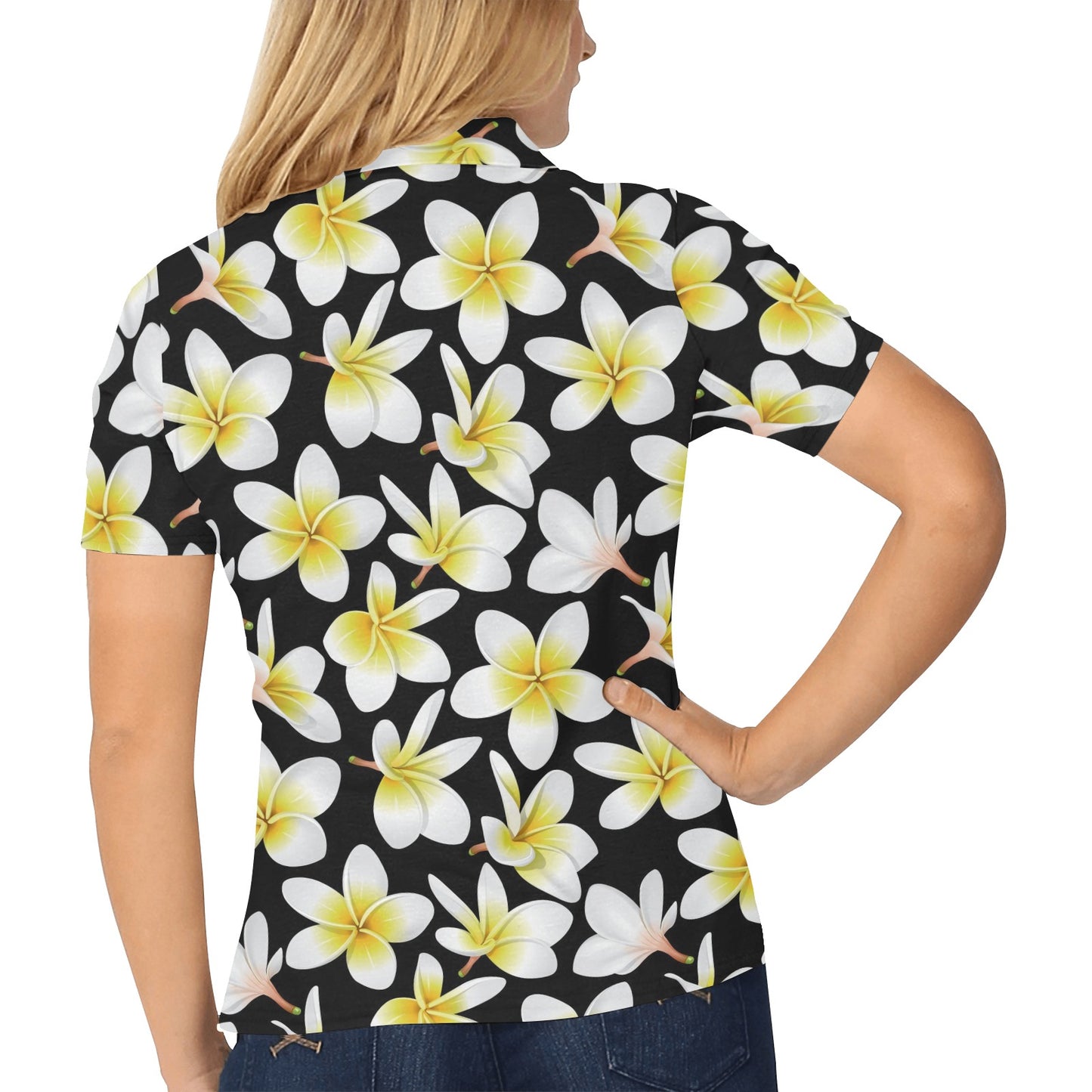 Yellow Plumeria Hawaiian Flowers Women's Polo Shirt