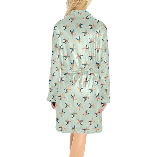 Windmill Pattern Print Design 02 Women's Fleece Robe