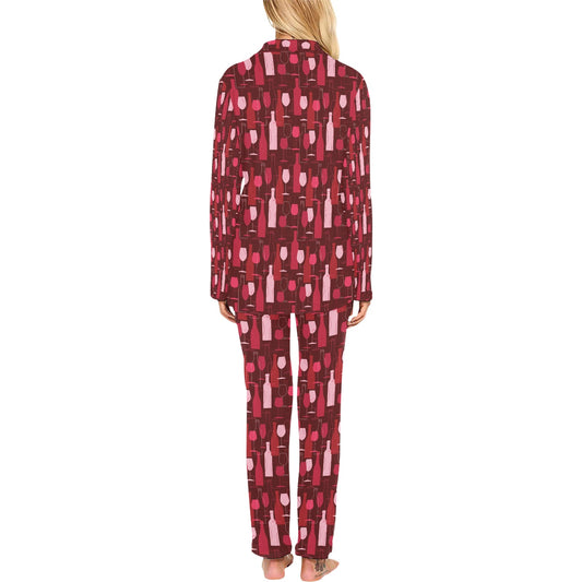 Wine Print Design LKS304 Women's Long Pajama Set