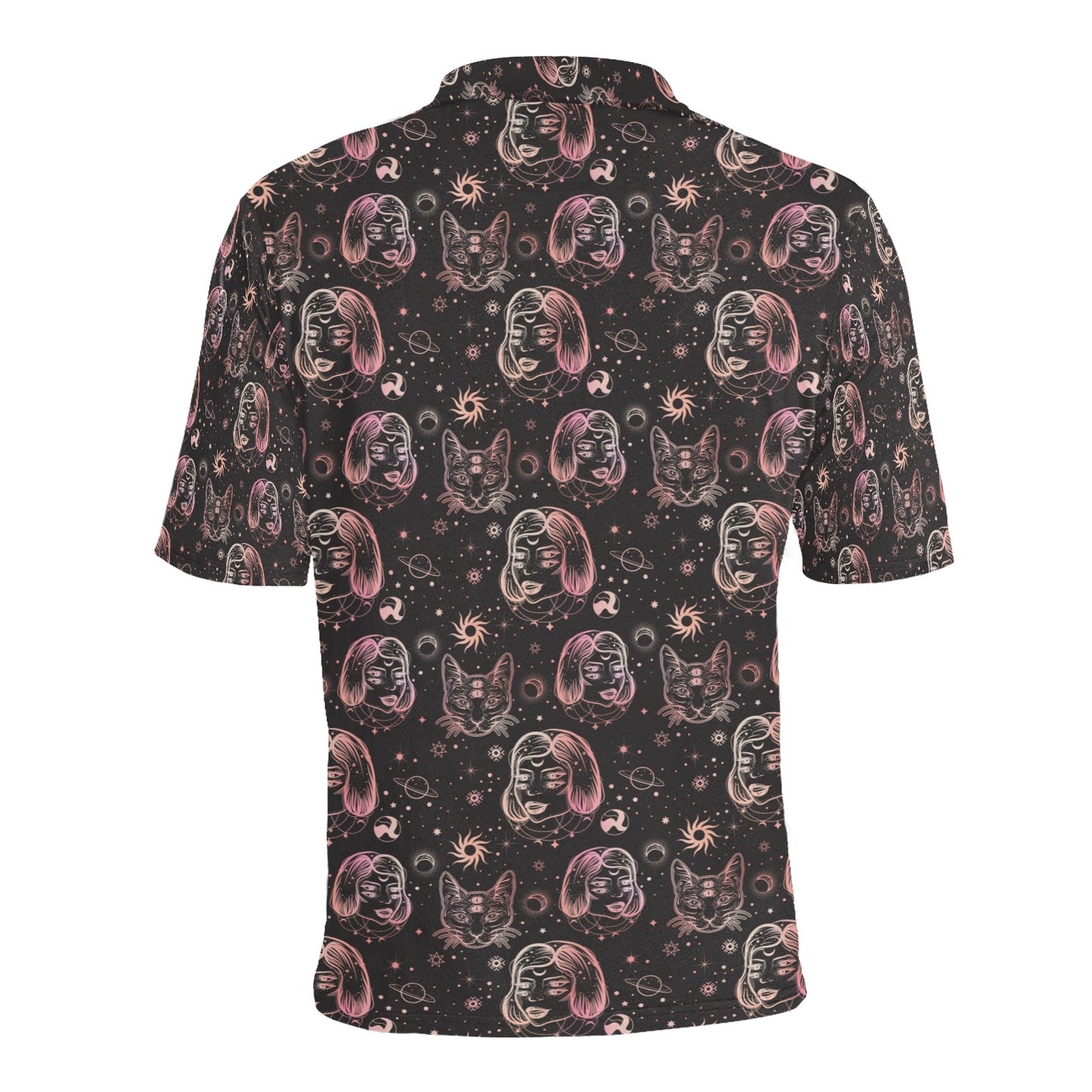 Third Eye Girl Cat Print Design LKS305 Men Polo Shirt