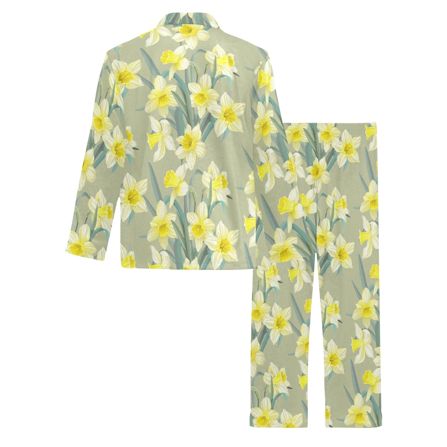 Daffodils Pattern Print Design DF01 Men's Long Pajama Set