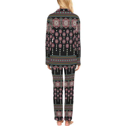 Ethnic Dot Style Print Pattern Women's Long Pajama Set