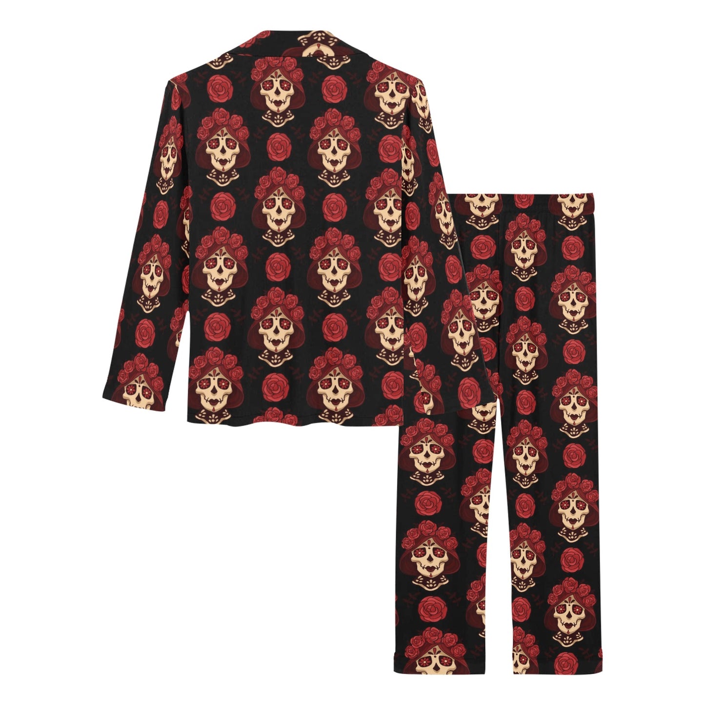 Day of the Dead Skull Girl Pattern Women's Long Pajama Set