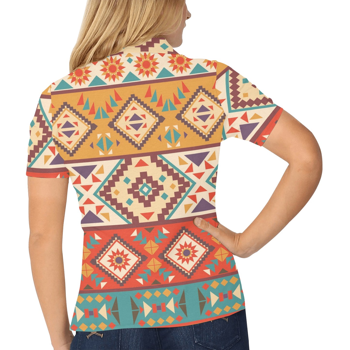 Navajo Pattern Print Design A01 Women's Polo Shirt