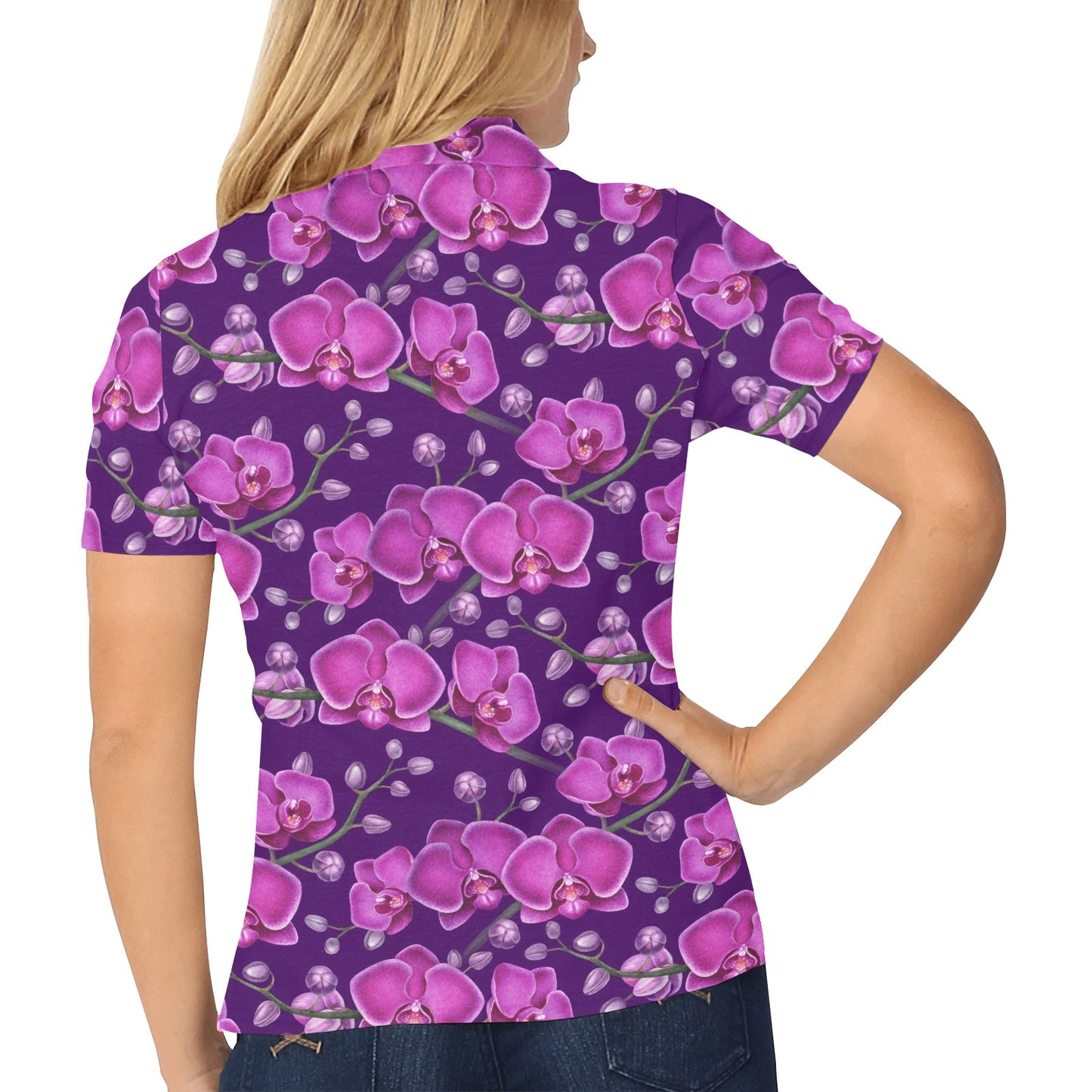 Orchid Purple Pattern Print Design OR02 Women's Polo Shirt
