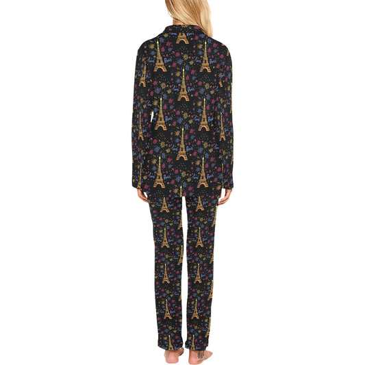 Eiffel Tower Love Paris Print Women's Long Pajama Set