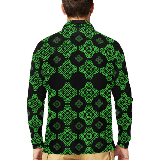 Celtic Knot Green Neon Design Long Sleeve Polo Shirt For Men's