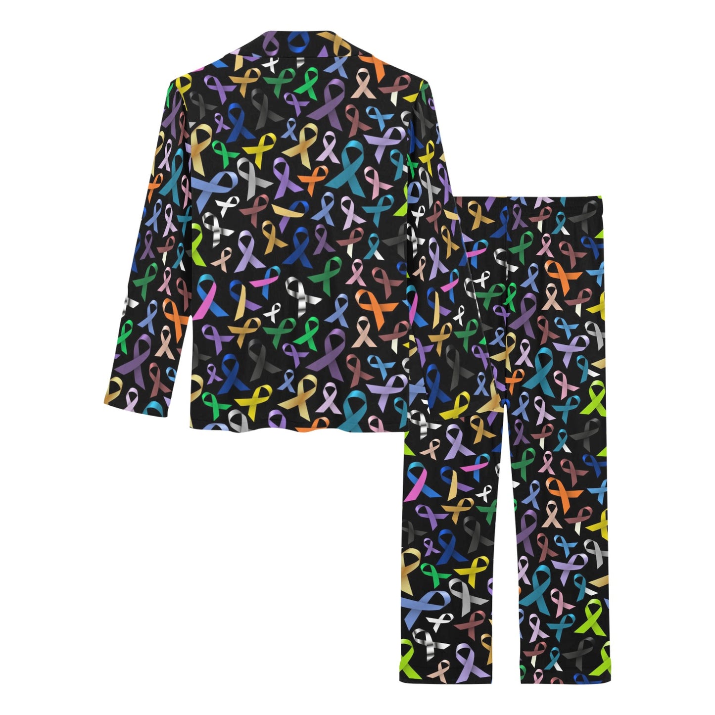Breast Cancer Awareness Colorful Print Women's Long Pajama Set