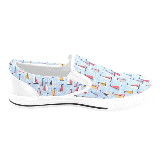 Sailboat Print Design LKS304 White Slip Ons Canvas Women's Shoes