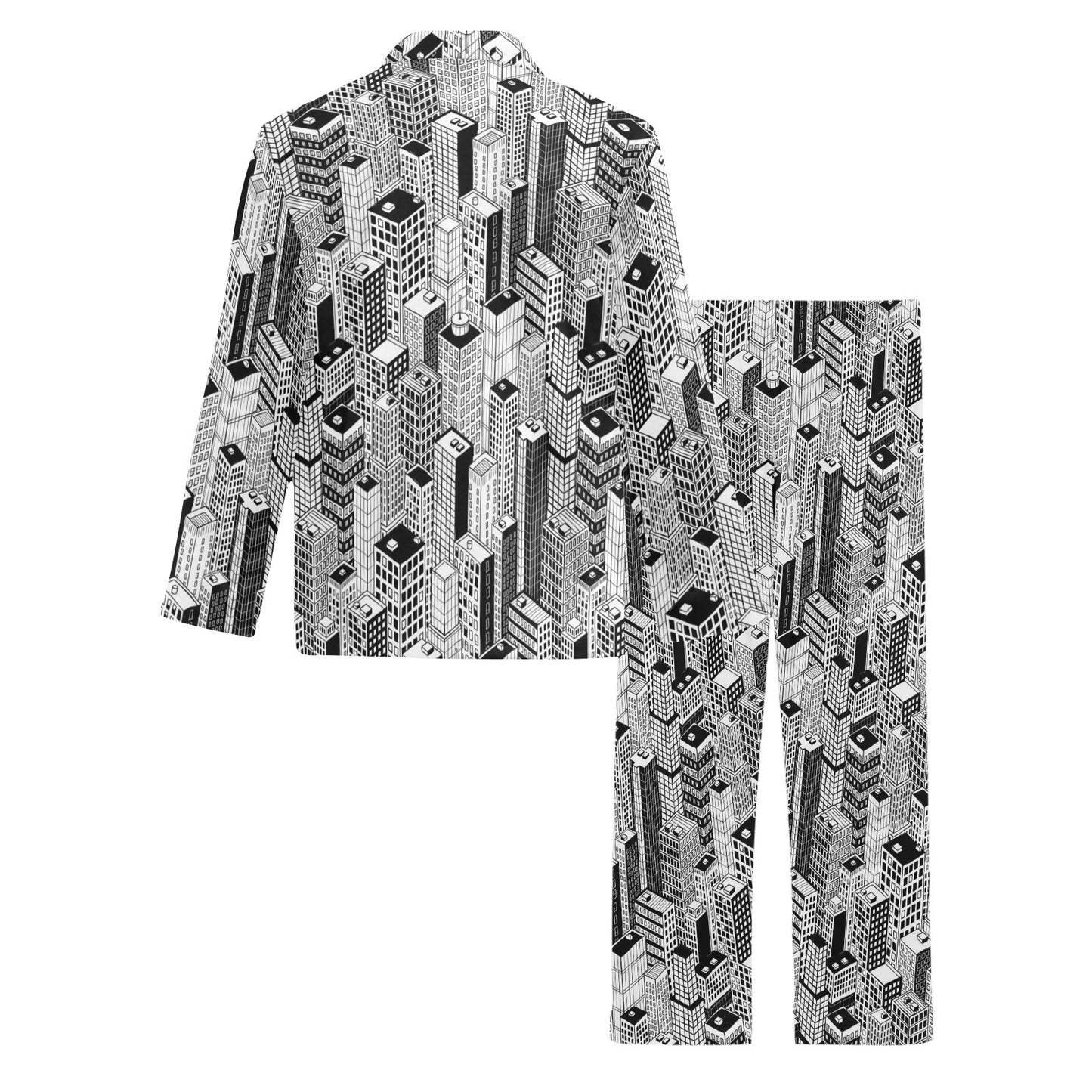 City Pattern Print Design 02 Men's Long Pajama Set