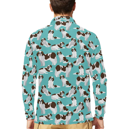 St Bernards Print Design LKS302 Long Sleeve Polo Shirt For Men's