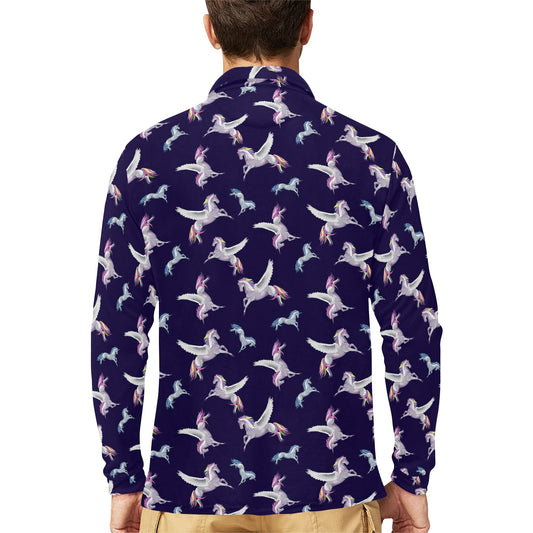 Pegasus Pattern Print Design 02 Long Sleeve Polo Shirt For Men's