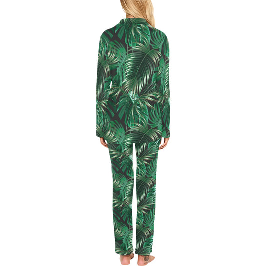 Tropical Flower Pattern Print Design TF012 Women's Long Pajama Set