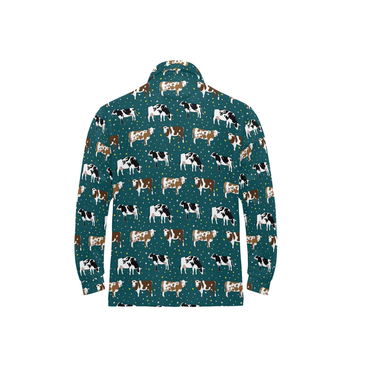 Cattle Print Design LKS404 Long Sleeve Polo Shirt For Men's