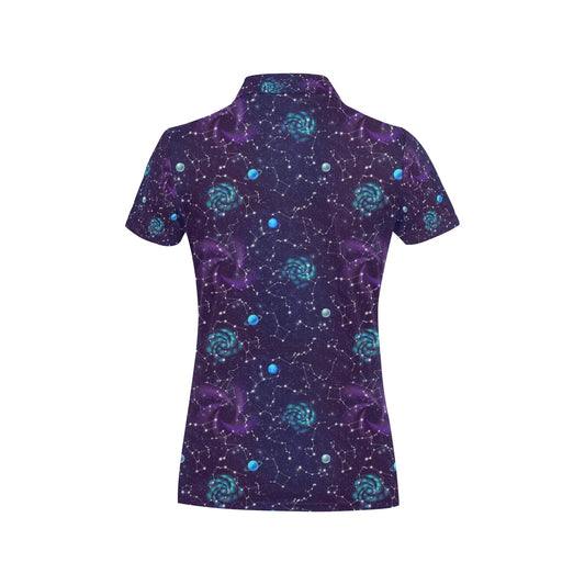 Zodiac Galaxy Design Print Women's Polo Shirt