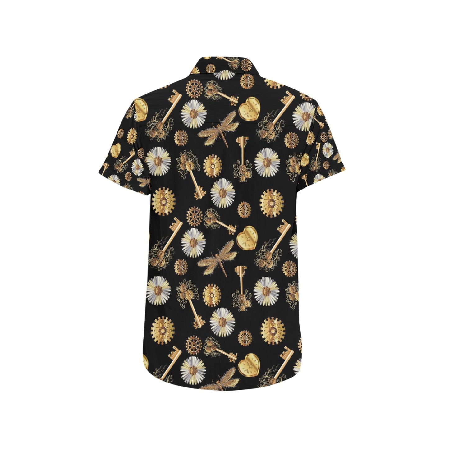 Steampunk Key Dragonfly Print Design LKS303 Men Short Sleeve Button Up Shirt