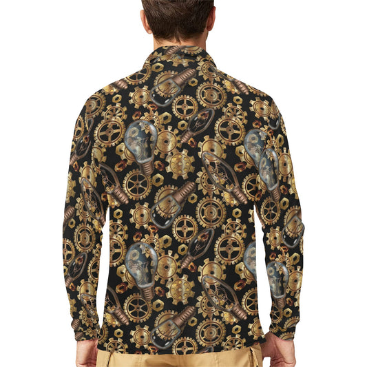 Steampunk Lightbulb Print Design LKS304 Long Sleeve Polo Shirt For Men's
