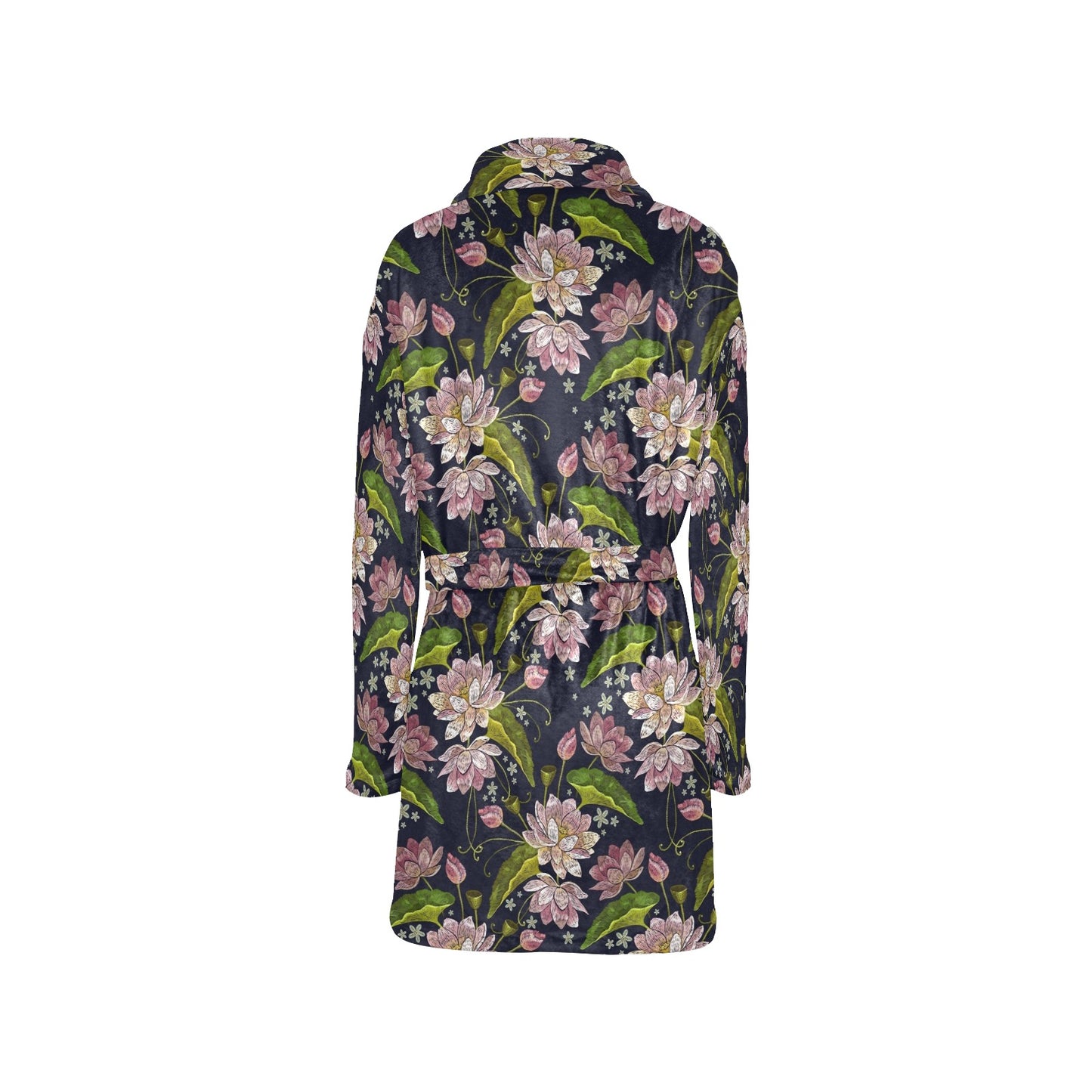 lotus Embroidered Pattern Print Design LO06 Women's Fleece Robe