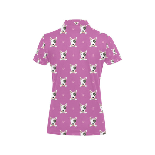 Bull Terrier Happy Print Pattern Women's Polo Shirt