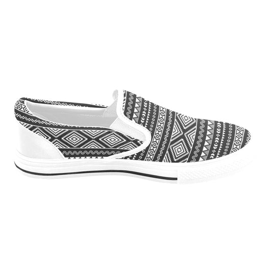 Tribal Pattern Print Design LKS301 White Slip Ons Canvas Women's Shoes