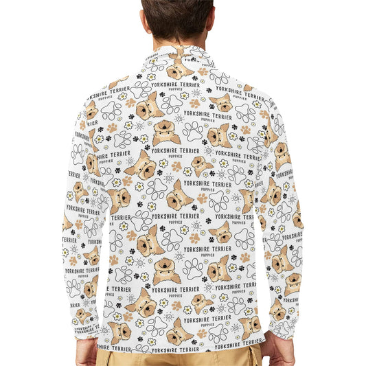 Yorkshire Terriers Print Design LKS308 Long Sleeve Polo Shirt For Men's