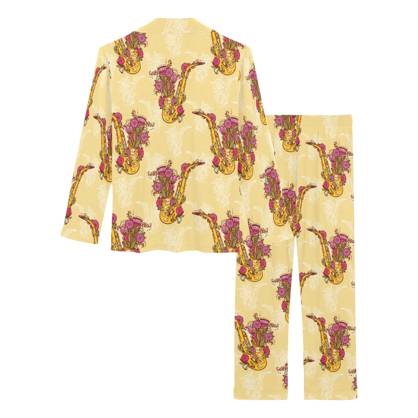 Saxophone Pattern Print Design 04 Women's Long Pajama Set