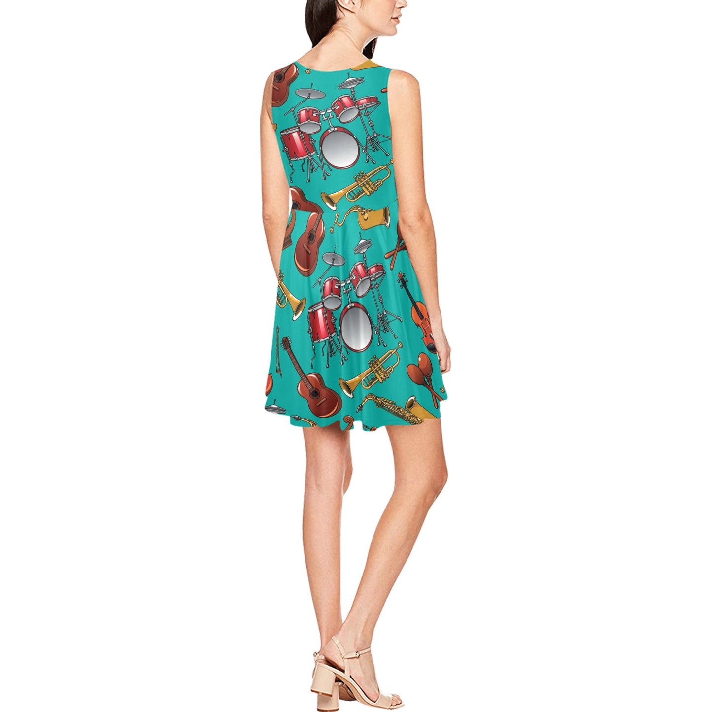 Drum Set Pattern Print Design 01 Sleeveless Dress