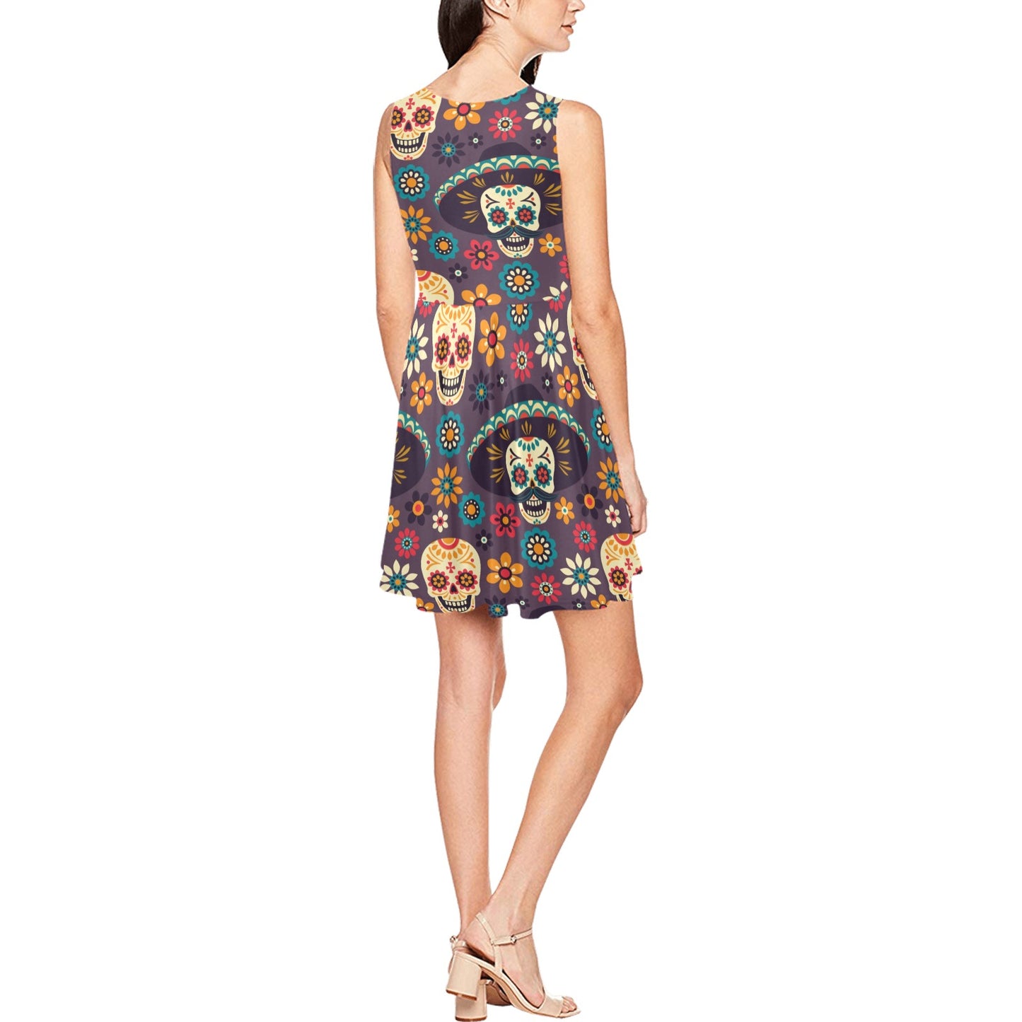 sugar skull Maxican Pattern Sleeveless Dress