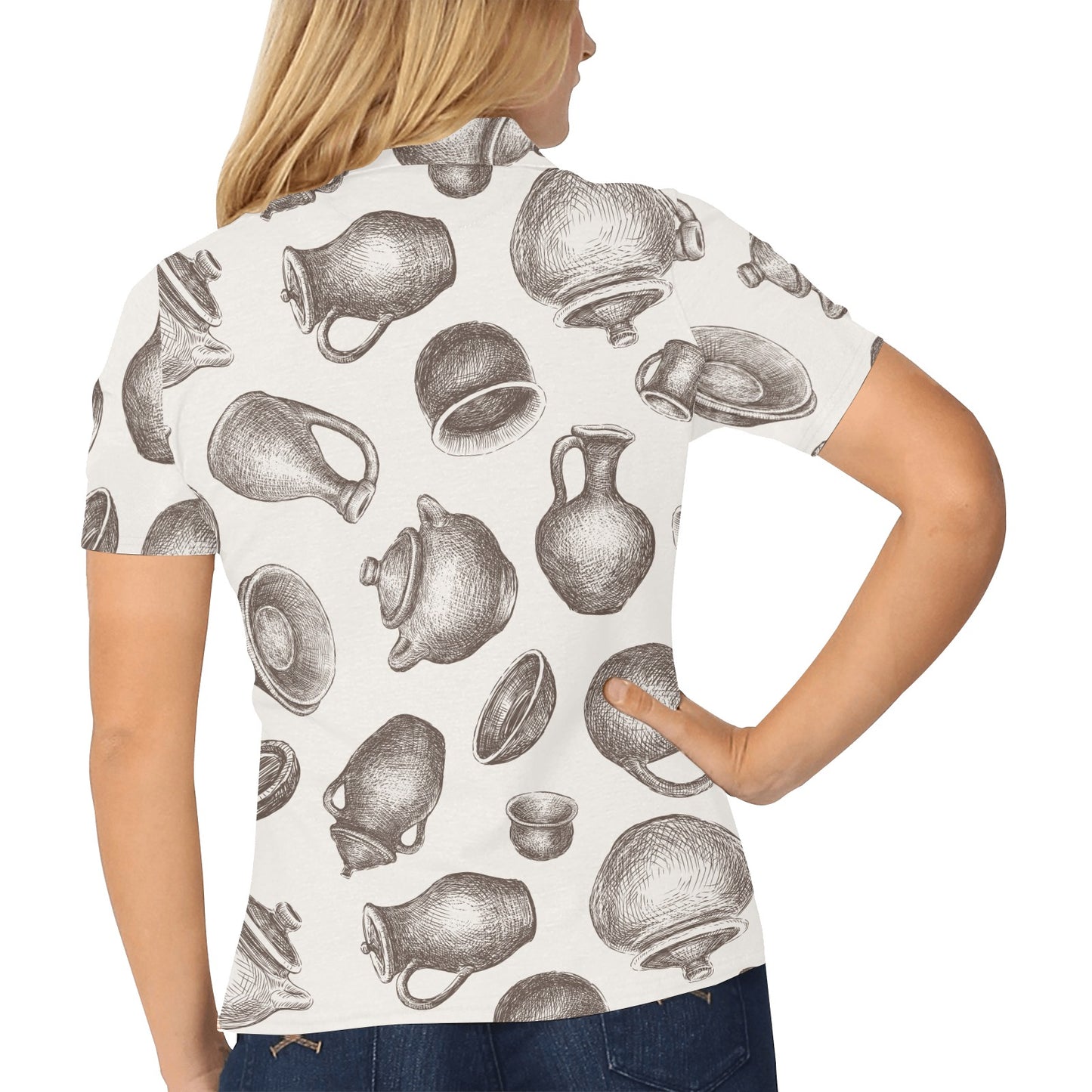 Pottery Pattern Print Design A01 Women's Polo Shirt