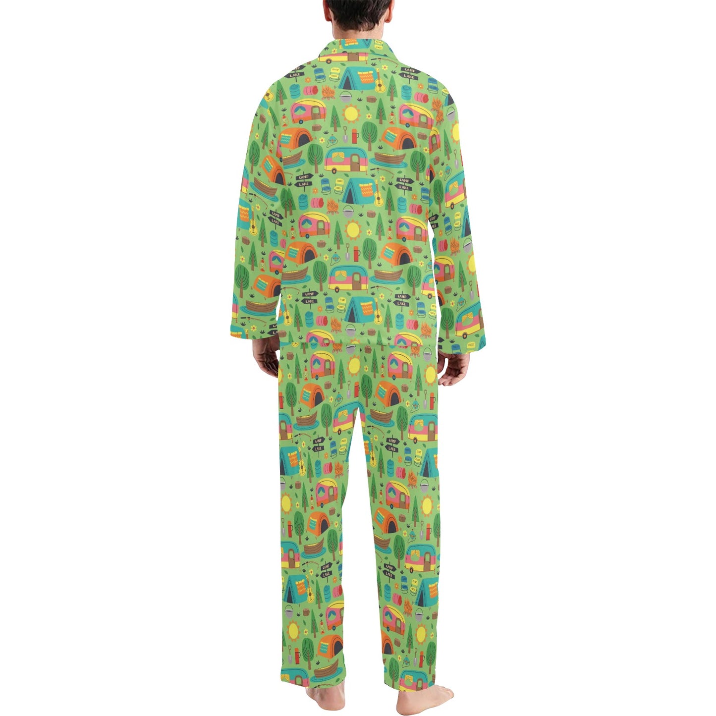Camping Camper Pattern Print Design 04 Men's Long Pajama Set