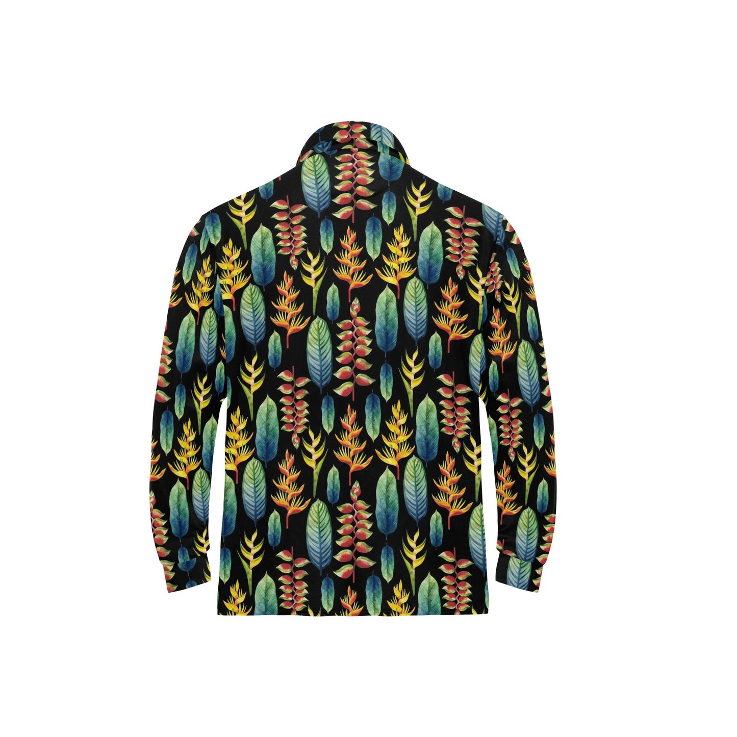 Heliconia Pattern Print Design HL03 Long Sleeve Polo Shirt For Men's