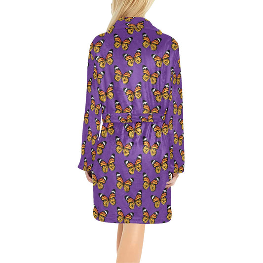 Monarch Butterfly Purple Print Pattern Women's Fleece Robe