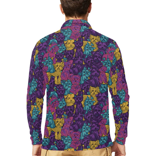 Yorkshire Terriers Print Design LKS3010 Long Sleeve Polo Shirt For Men's