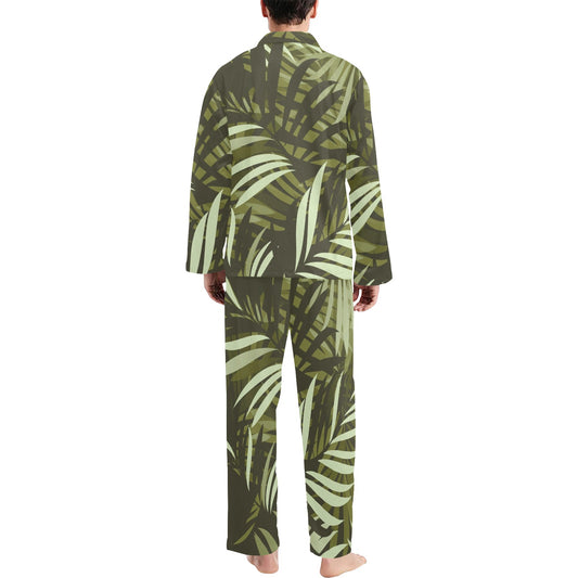 Palm Leaves Pattern Print Design PL05 Men's Long Pajama Set