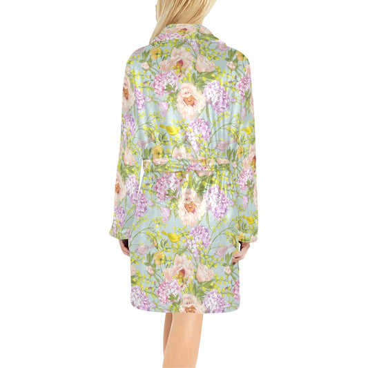 Hydrangea Pattern Print Design HD02 Women's Fleece Robe