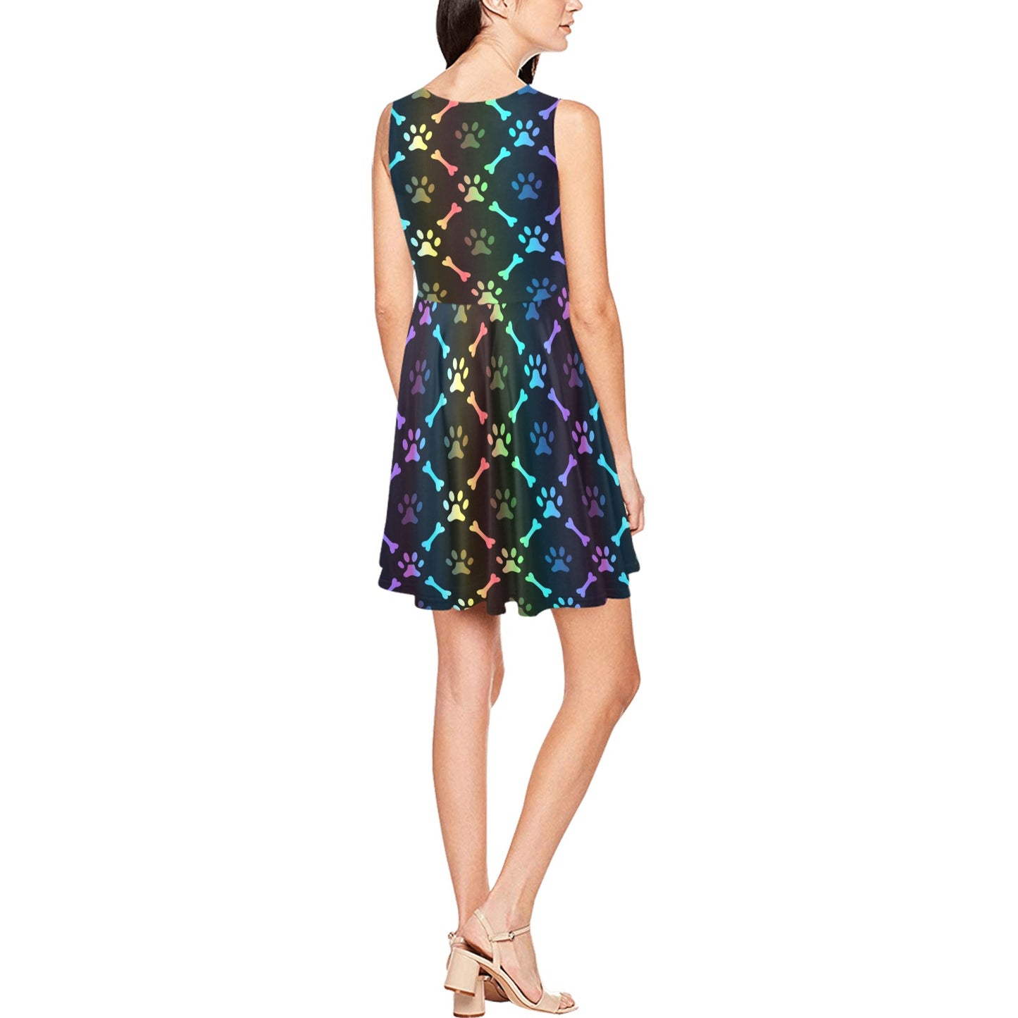 Paw Rainbow Pattern Print Design A01 Sleeveless Dress