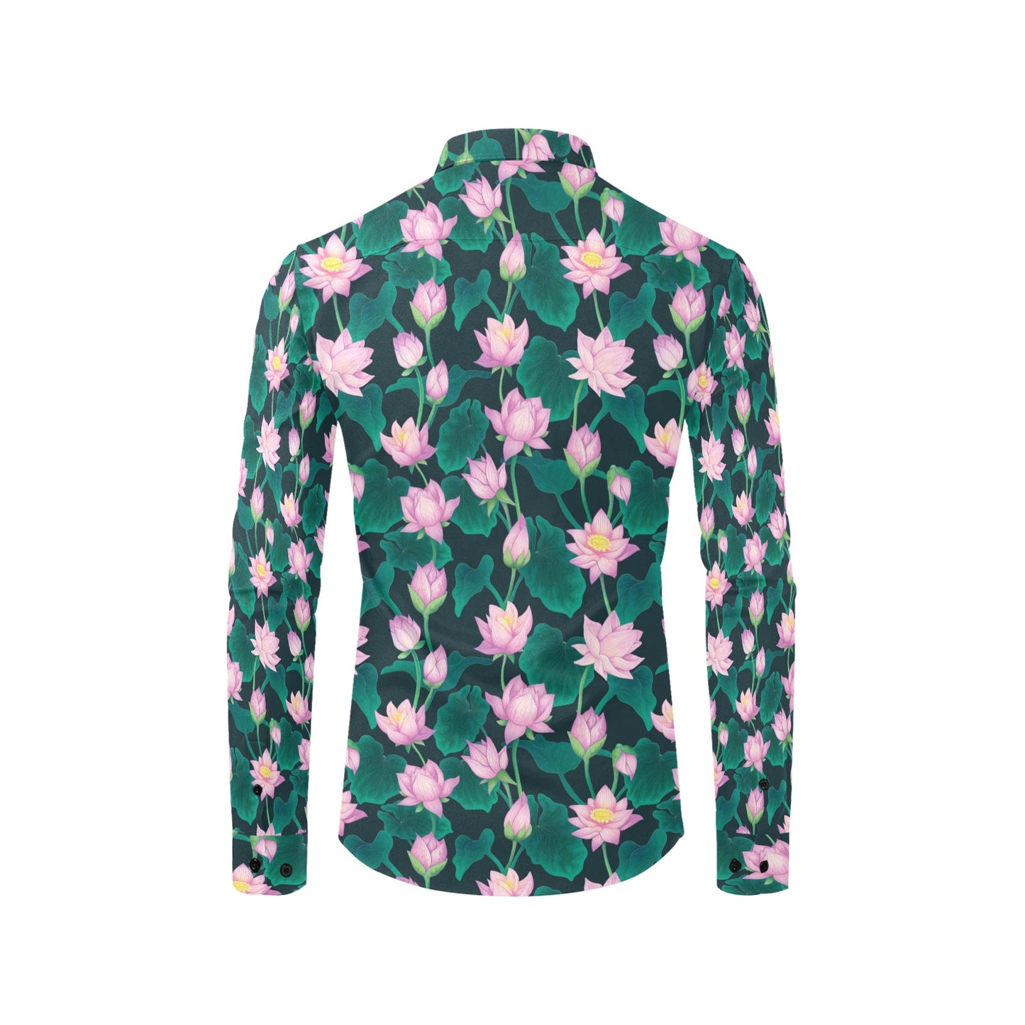 Water Lily Print Design LKS302 Men's Long Sleeve Dress Shirt