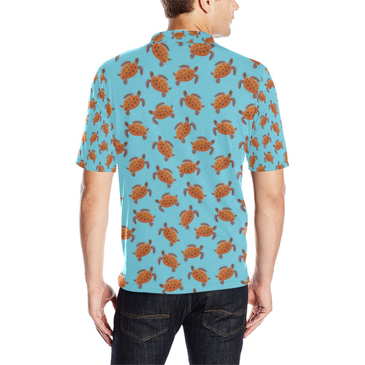 Brow Sea Turtle Print Pattern Men Polo Shirt