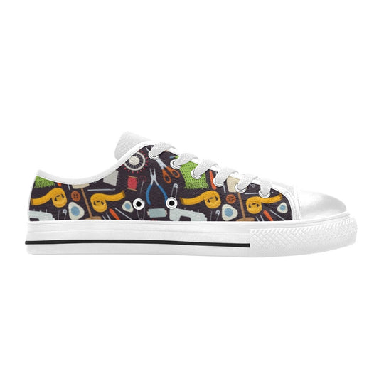 Sewing Equipment Print Design LKS308 Women's White Low Top Shoes