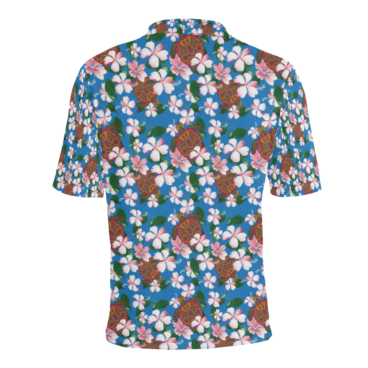 Sea Turtle Pink Hibiscus Hawaiian Print Men Polo Shirt