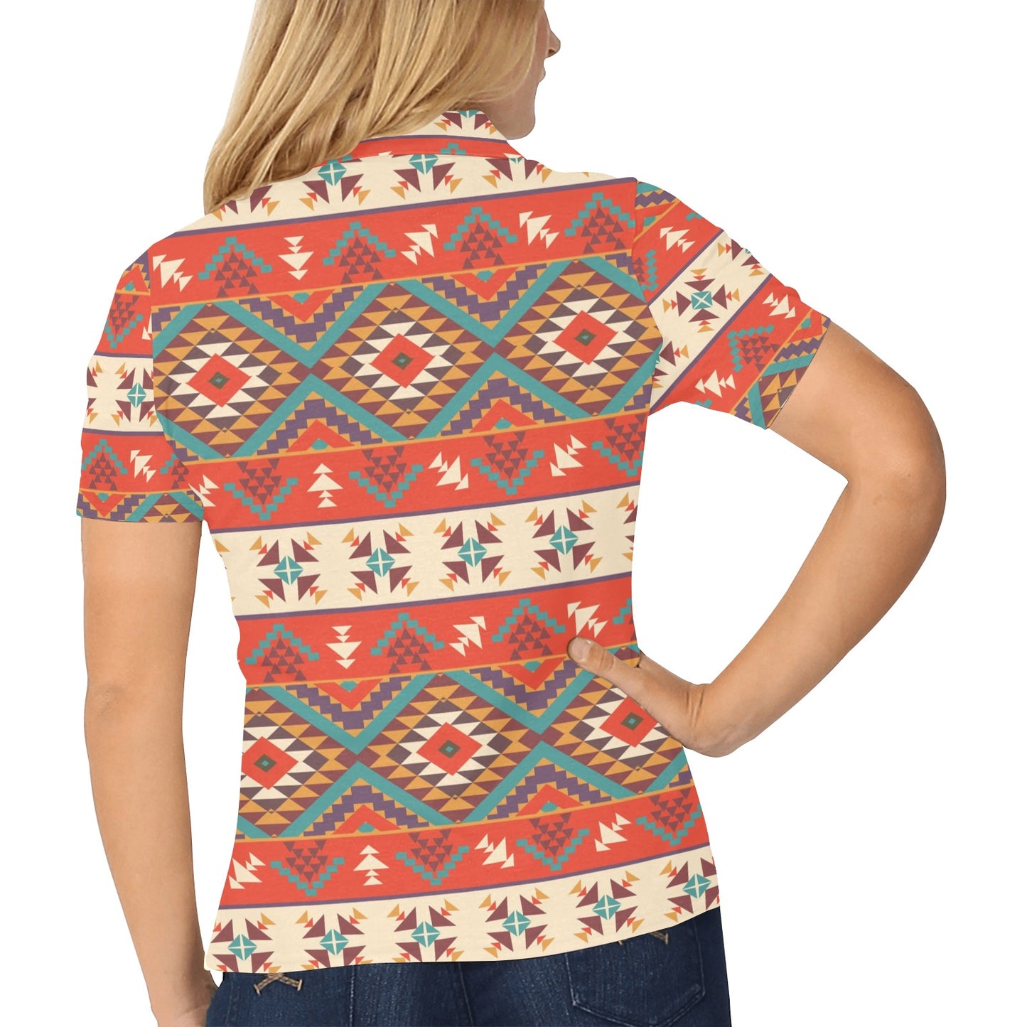 Aztec Red Print Pattern Women's Polo Shirt