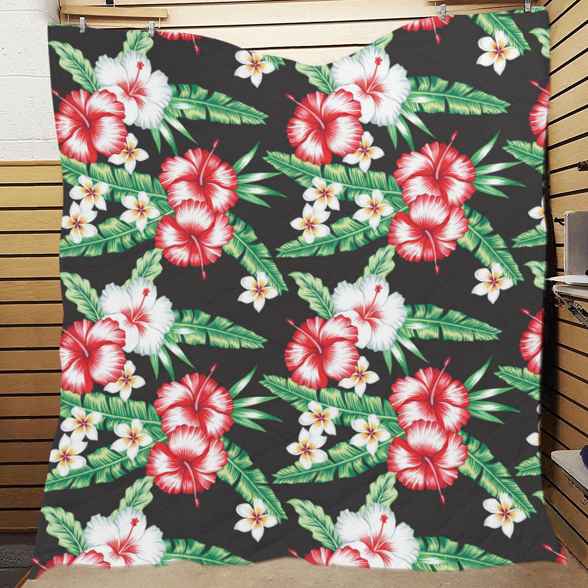 Hawaiian flower tropical leaves Premium Quilt