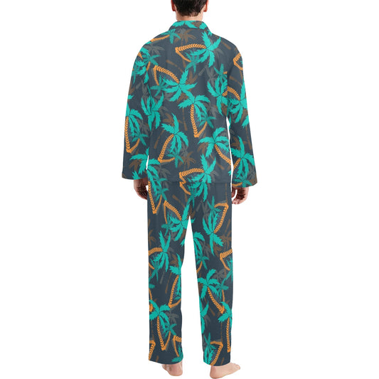 Palm Tree Pattern Print Design PT01 Men's Long Pajama Set