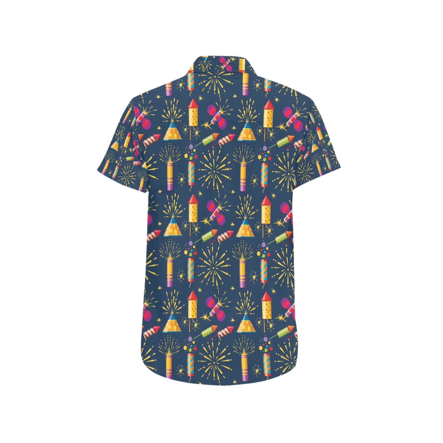 Firework Sparkling Rockets Print Design LKS306 Men Short Sleeve Button Up Shirt